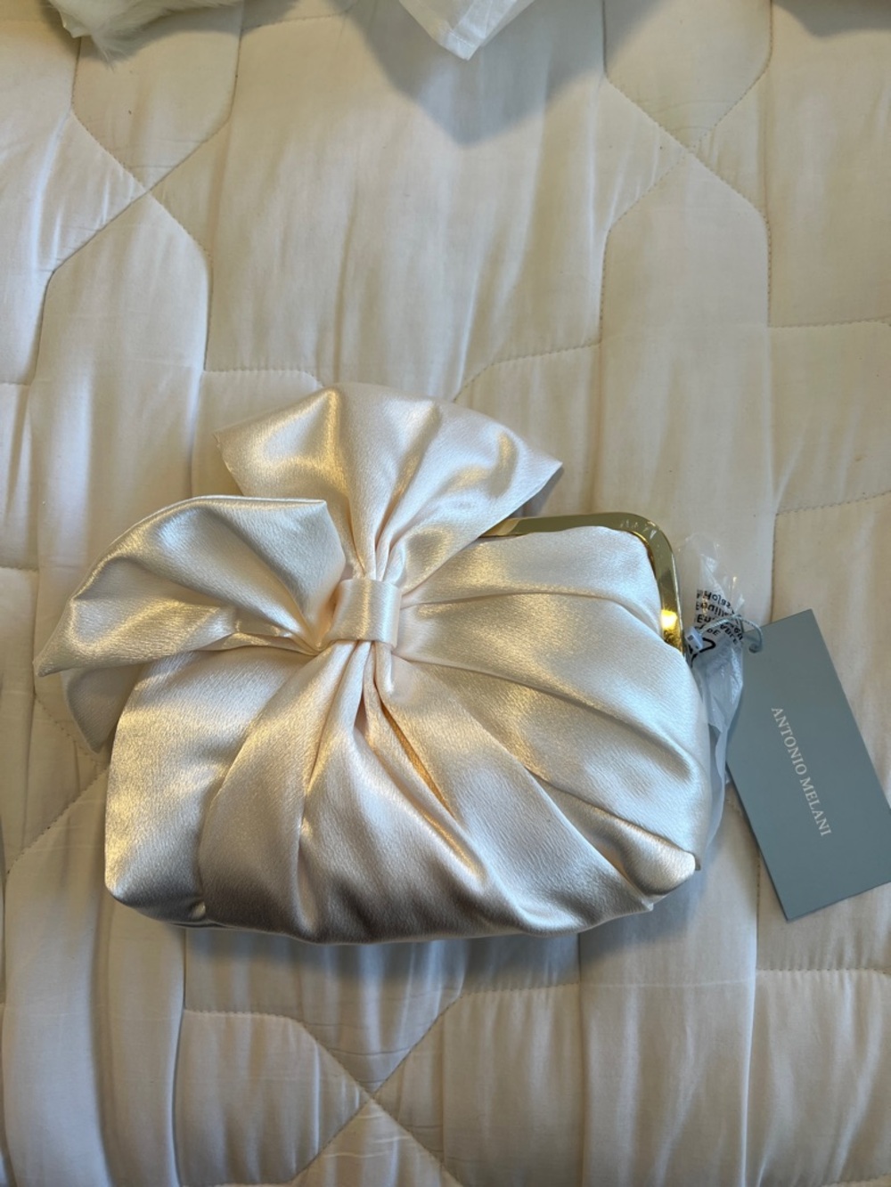 ANTONIO MELANI Champagne Satin Bow Clutch
